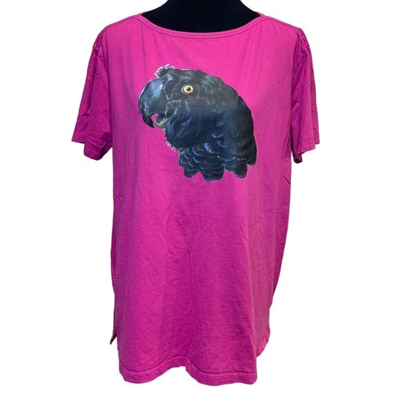 Upcycled Hand Printed Medium Black Parrot Ukraine Artist Peace Fundraiser Tee - Picture 1 of 4